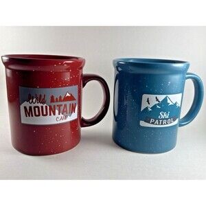 Coffee Mug Wild Mountain Camp Red Speckled Ski Green Winter 20 oz Set of 2